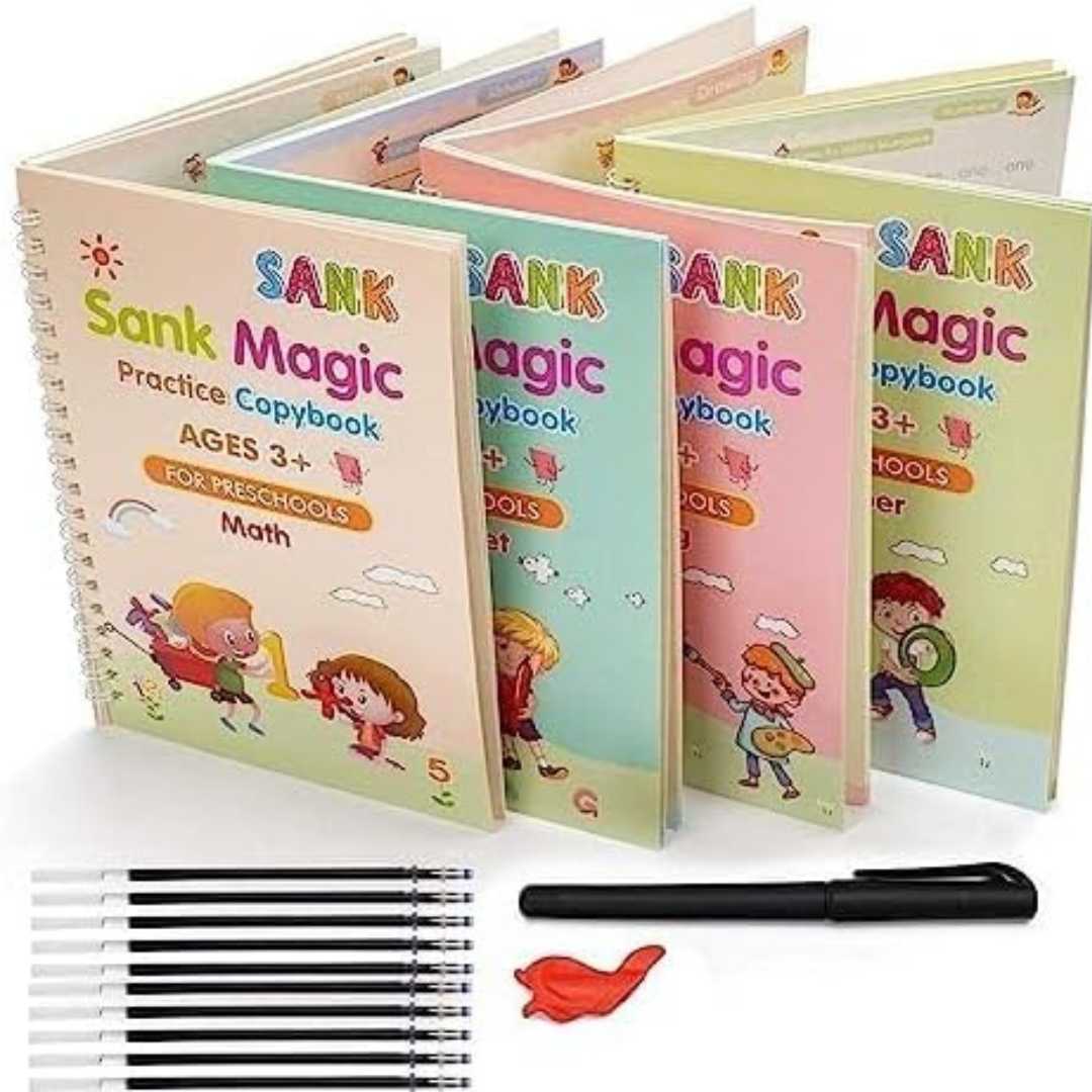 Set Sank Magic - 4 Cuadernos Mágicos de Caligrafia + Boligrafo + 10 recargas de tinta