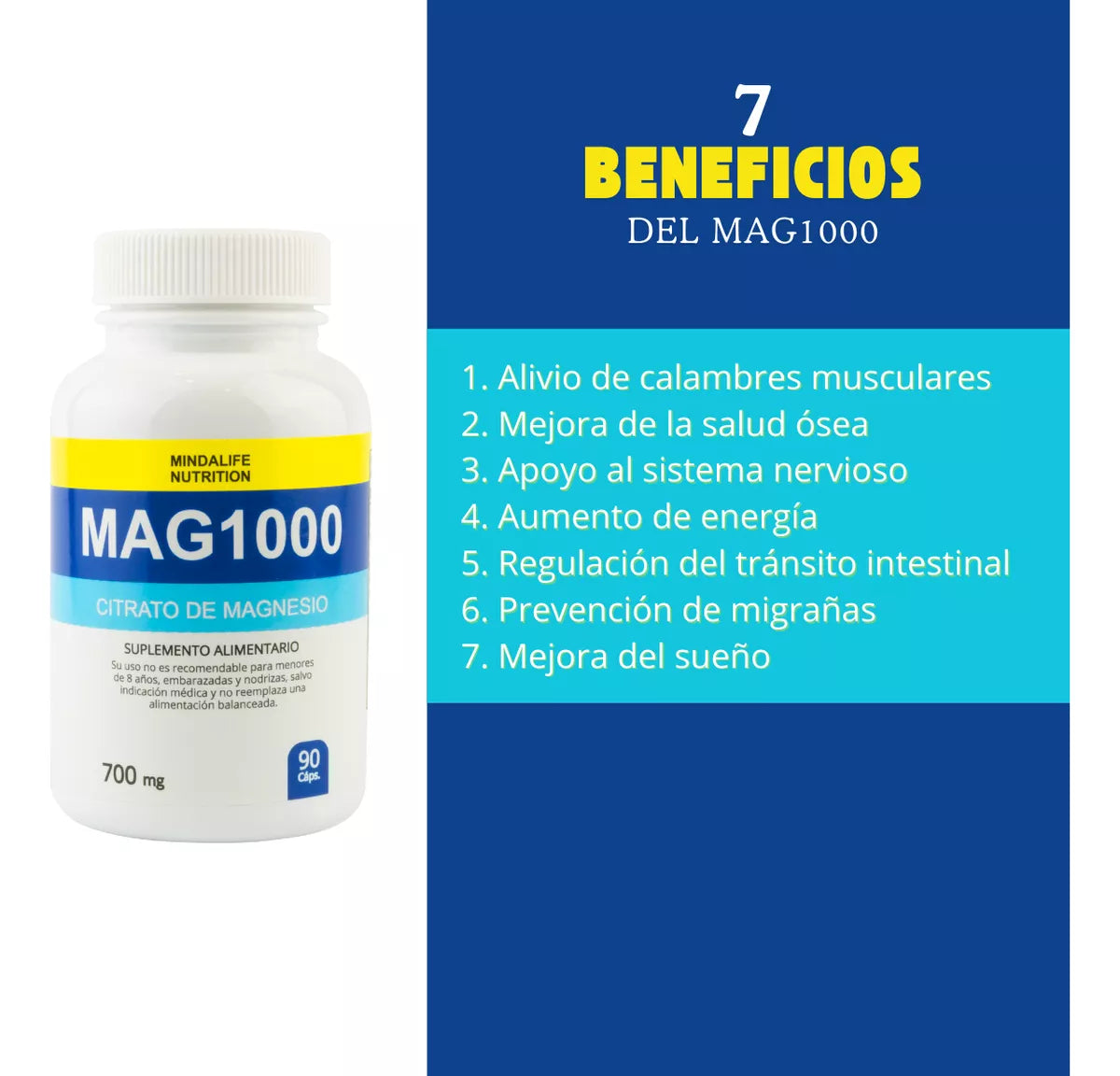 MAG 1000 CITRATO DE MAGNESIO - Mejora tu sueño, relaja tu cuerpo y aumenta tu energía!